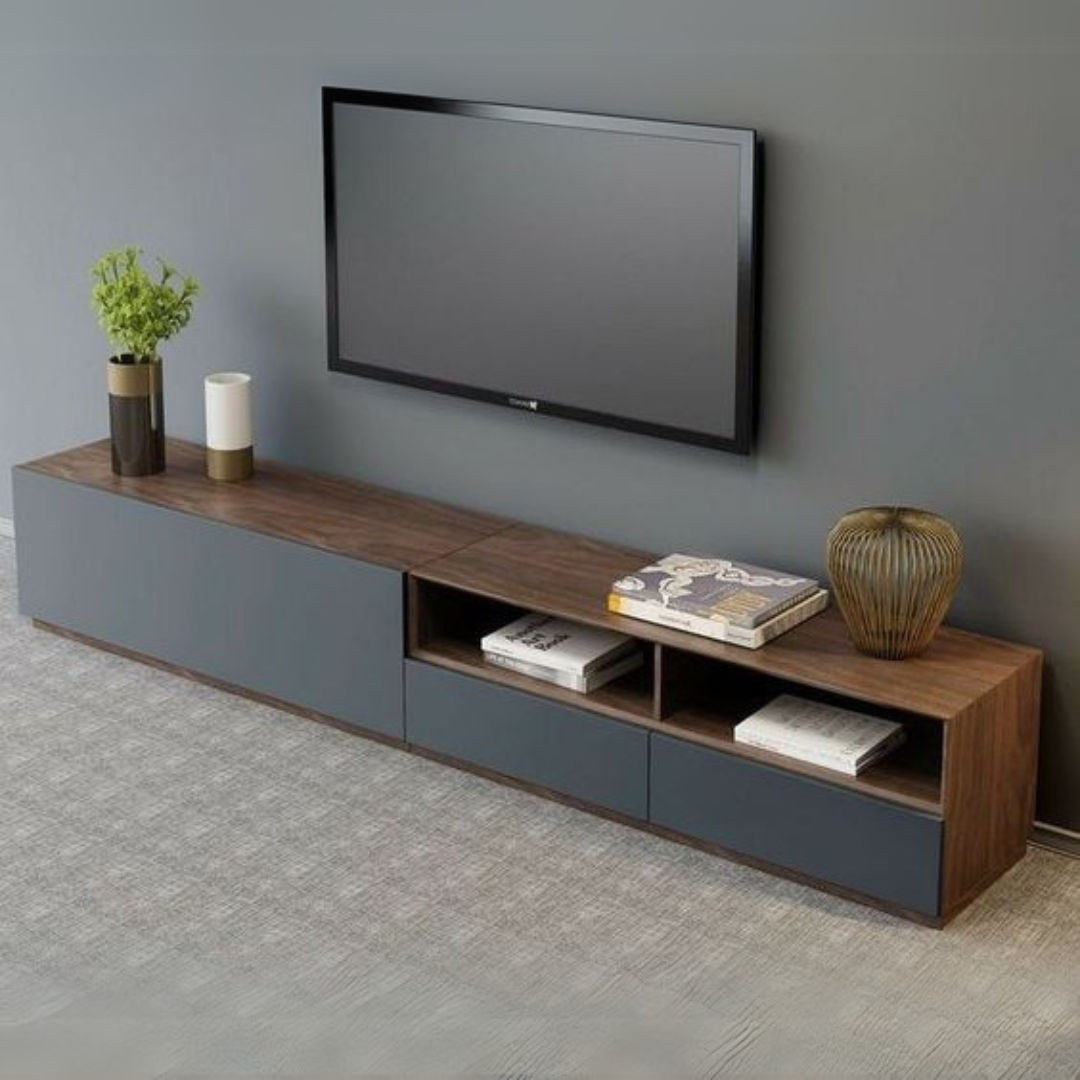 Large TV Unit – Black & Wooden, 180x40cm