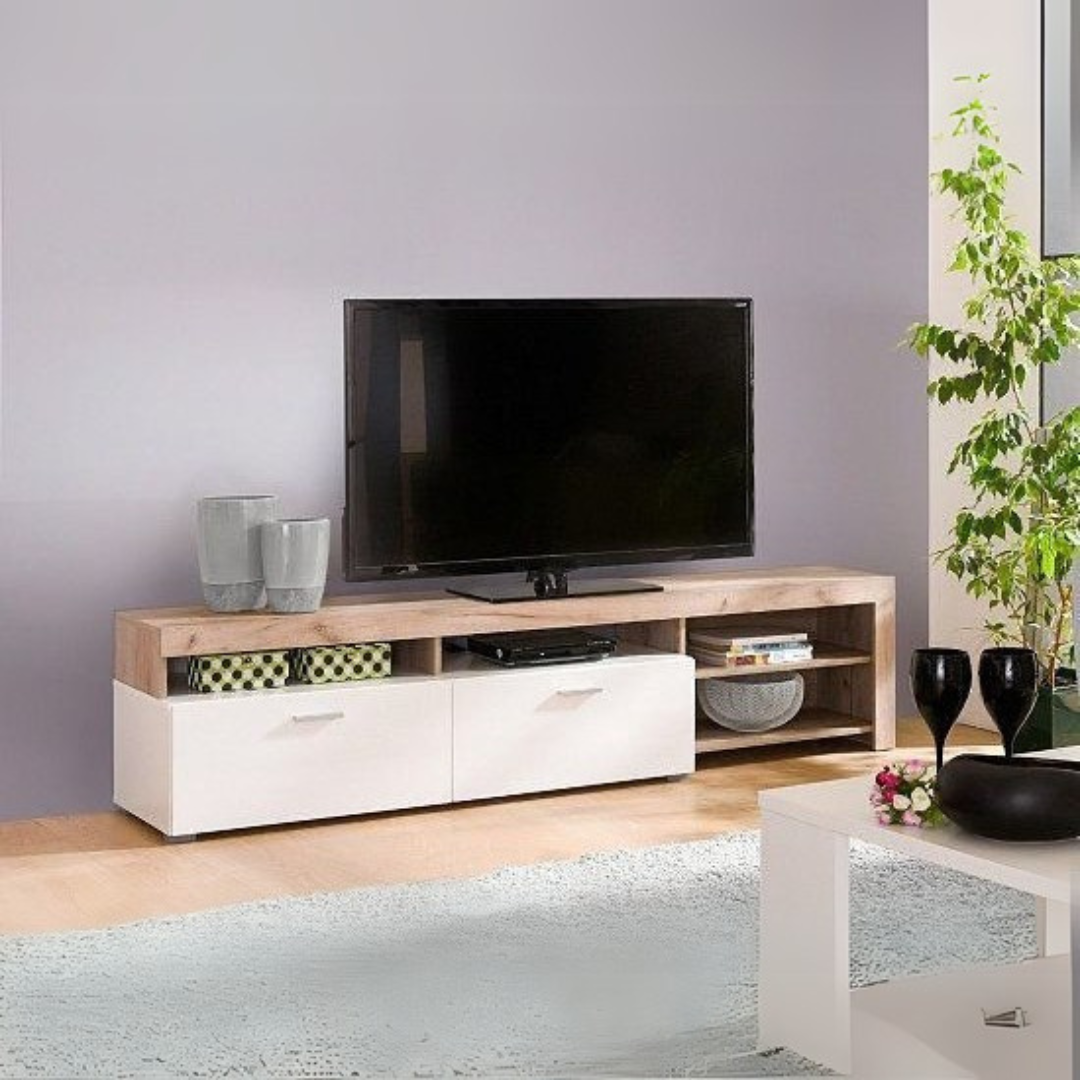 TV Unit – White & Wooden, 150x30cm