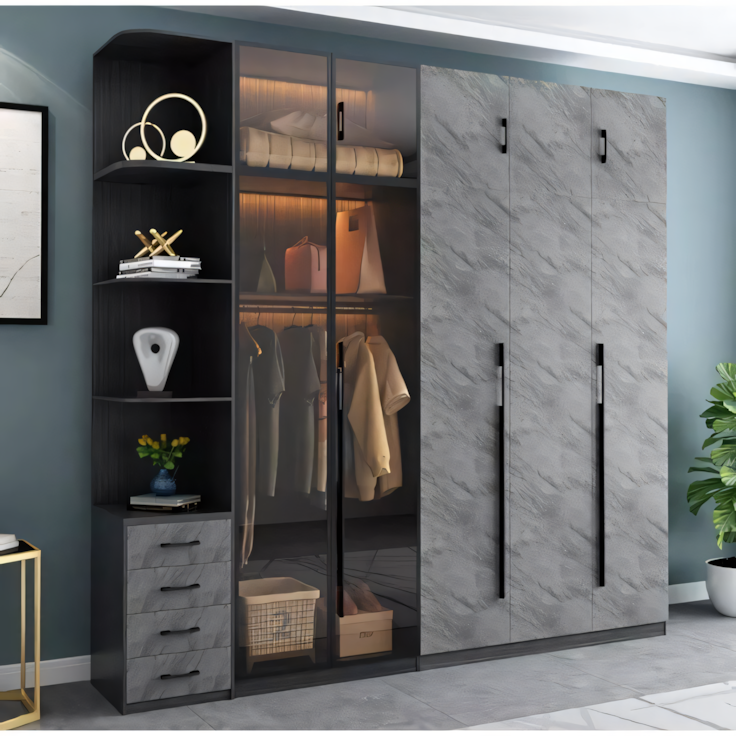Spacious Wardrobe – Grey & Black, 240x50cm