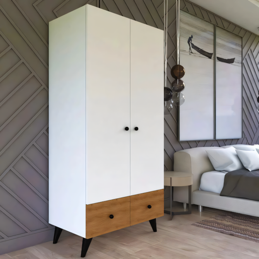 Compact Wardrobe – White & Wooden, 100x50cm