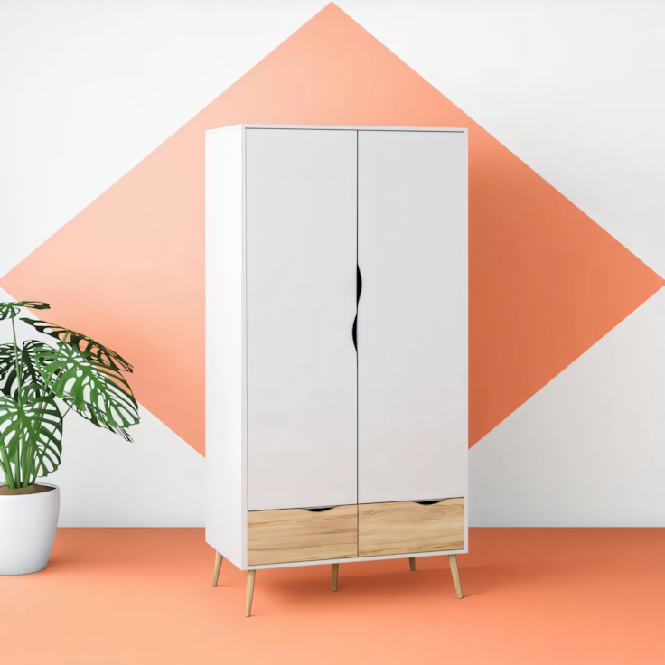 Compact Wardrobe – White & Wooden, 100x50cm