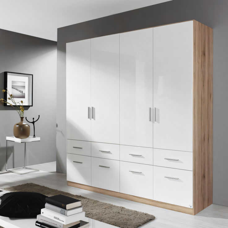 Spacious Wardrobe – White & Wooden, 200x50cm
