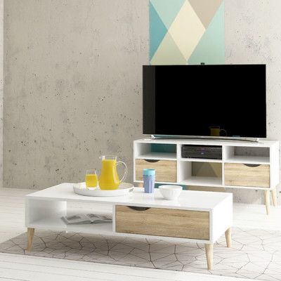 Living Room Set White & Wooden - 120 x 40 x 40 cm | SET13
