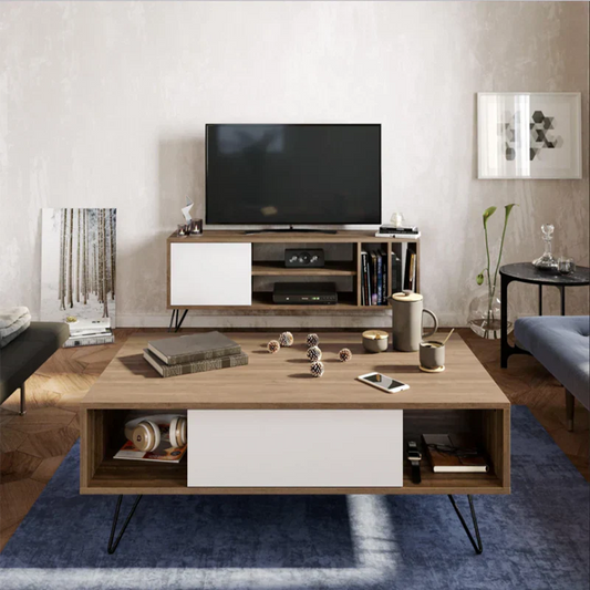 Table Set – Wooden & White, 120x40cm