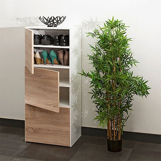 Slim Shoe Rack – White & Wooden, 60x40cm