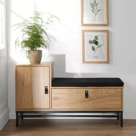 Large Shoe Rack – Wooden & Black, 120x40cm