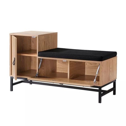 Large Shoe Rack – Wooden & Black, 120x40cm