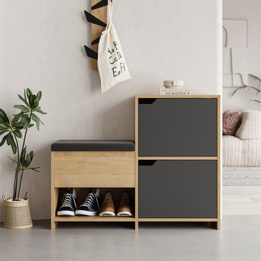 Shoe Rack – Wooden & Black, 100x40cm