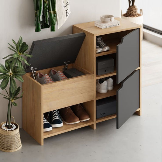Shoe Rack – Wooden & Black, 100x40cm