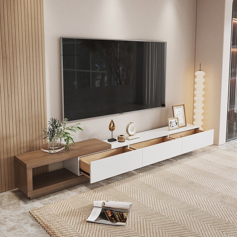 Large TV Unit – White & Brown, 240x40cm