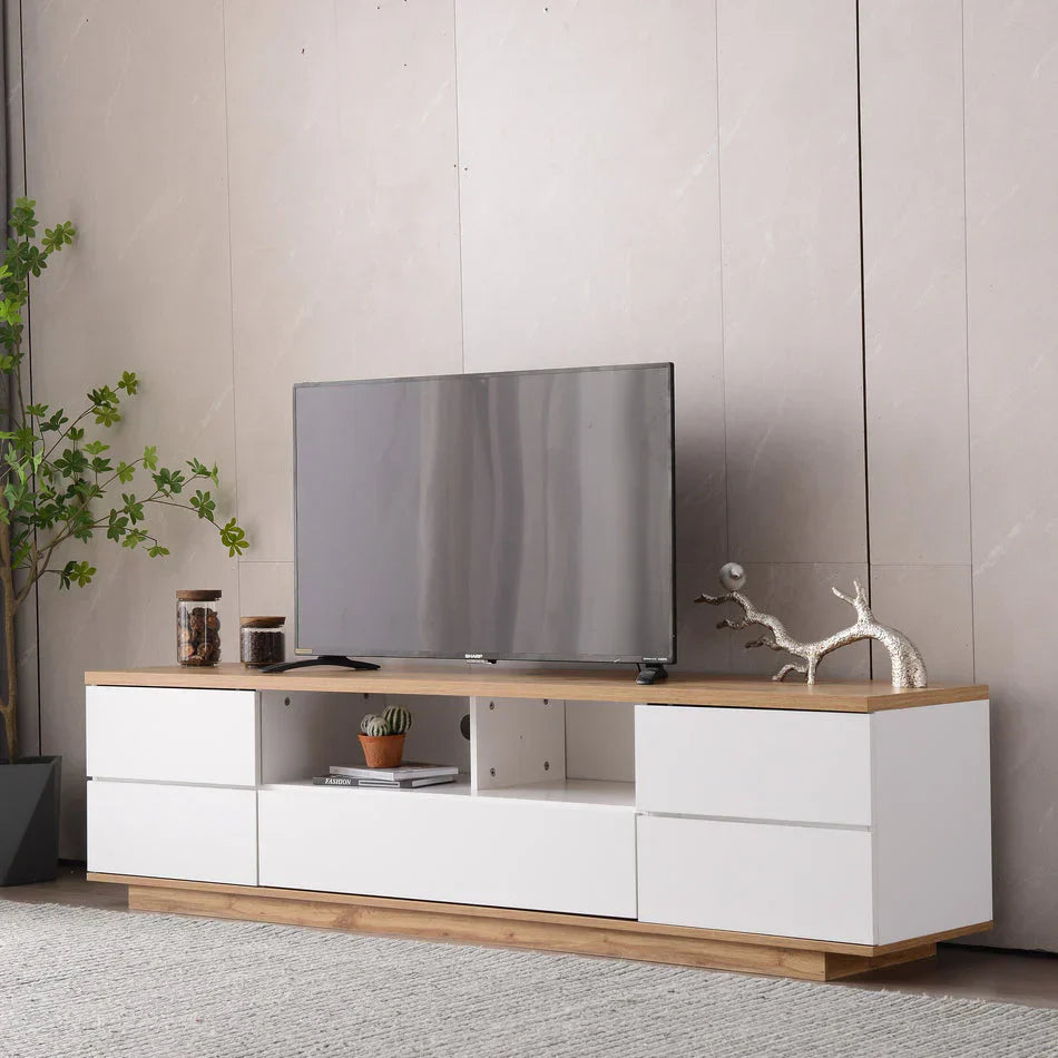 Large TV Unit – White & Wooden, 220x40cm