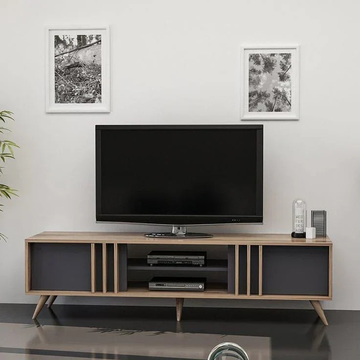 Large TV Unit – Black & Wooden, 180x40cm