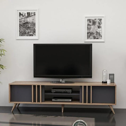 Large TV Unit – Black & Wooden, 180x40cm