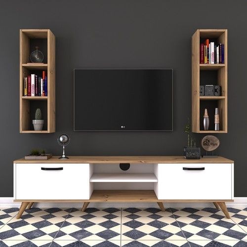 TV Unit – White & Wooden, 160x40cm