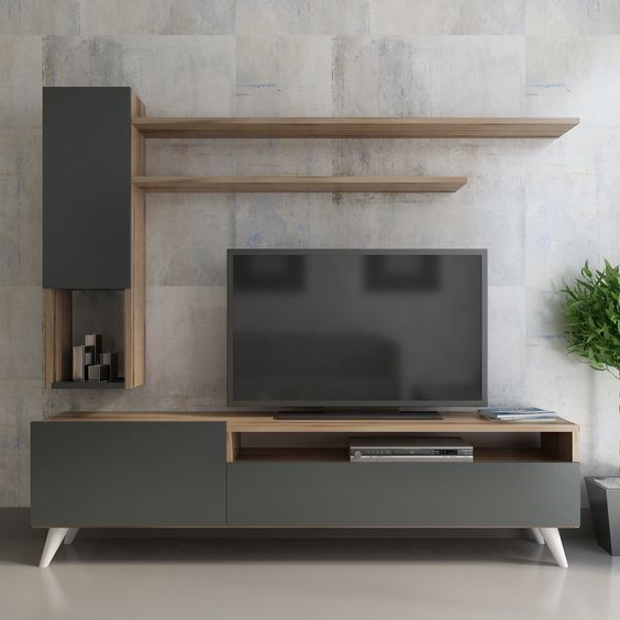TV Unit – Black & Wooden, 160x35cm