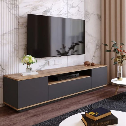 Large TV Unit – Black & Wooden, 180x30cm