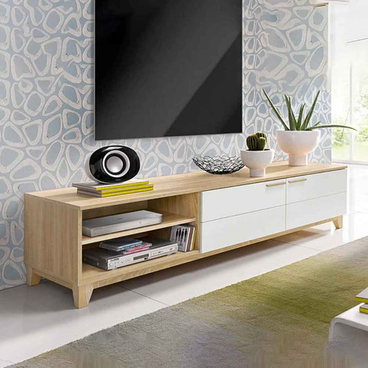 Large TV Unit – White & Wooden, 180x40cm