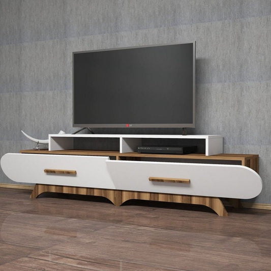 Large TV Unit – White & Wooden, 180x40cm