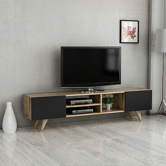 Large TV Unit – Black & Wooden, 180x35cm