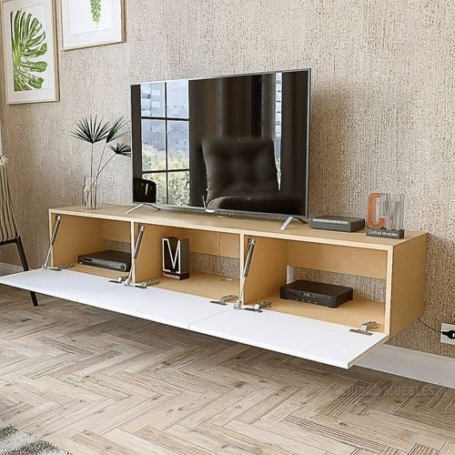 Compact TV Unit – Wooden & White, 140x40cm